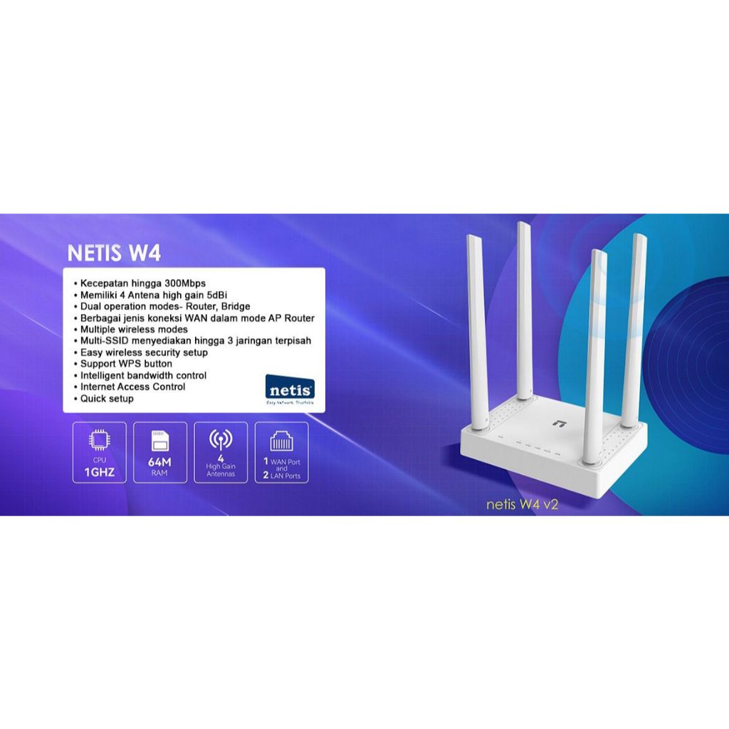 Jual Netis 300mbps Wireless & Router - W4 w/ 4 Antennas | Shopee Indonesia