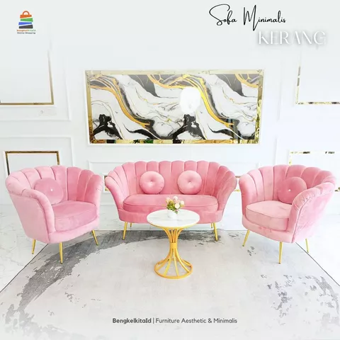 Sofa Kerang Aesthetic Sofa Ruang Tamu Minimalis Elegan Kursi Tamu Sofa Depan TV Beludru Kanvas Mewah