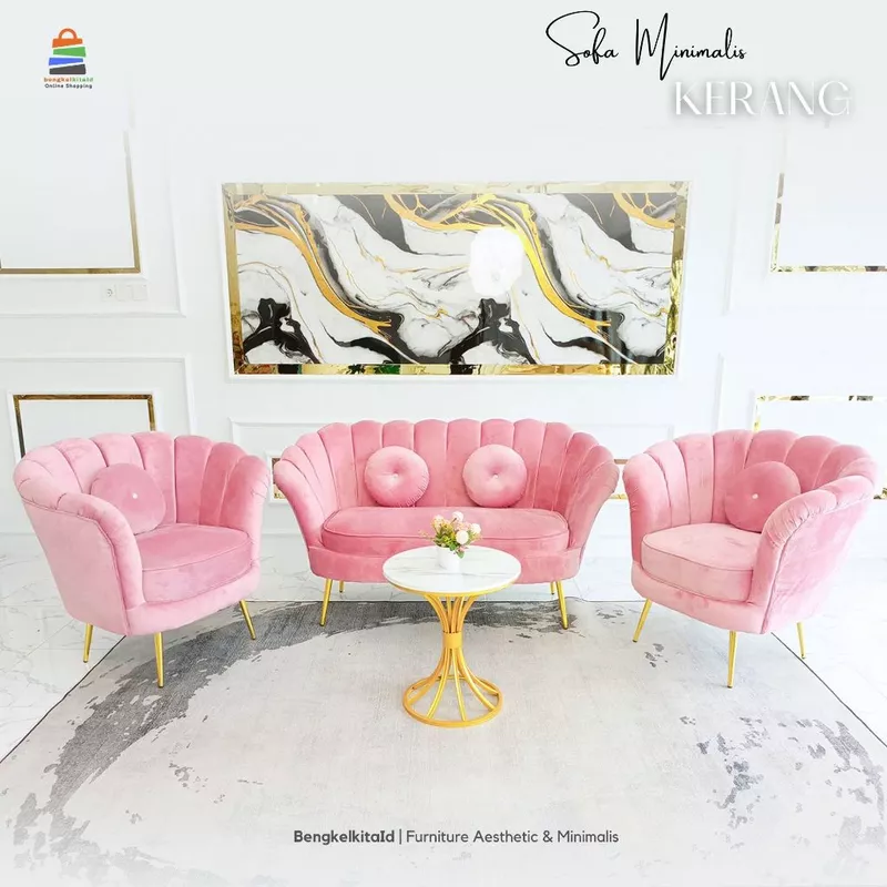 Sofa Kerang Aesthetic Sofa Ruang Tamu Minimalis Elegan Kursi Tamu Sofa Depan TV Beludru Kanvas Mewah