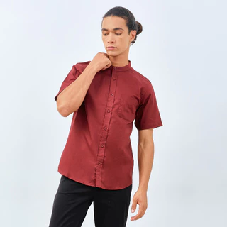 M231 Kemeja Pria Koko Shanghai Polos Pendek Maroon 0184I