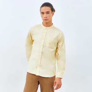 M231 Kemeja Pria Koko Shanghai Polos Panjang Kuning 0185B