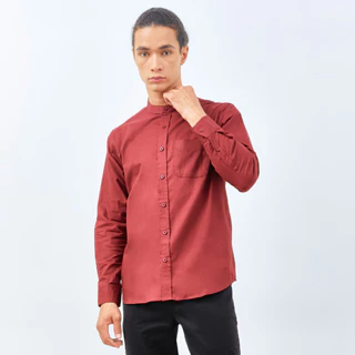M231 Kemeja Pria Koko Shanghai Polos Panjang Maroon 0185I