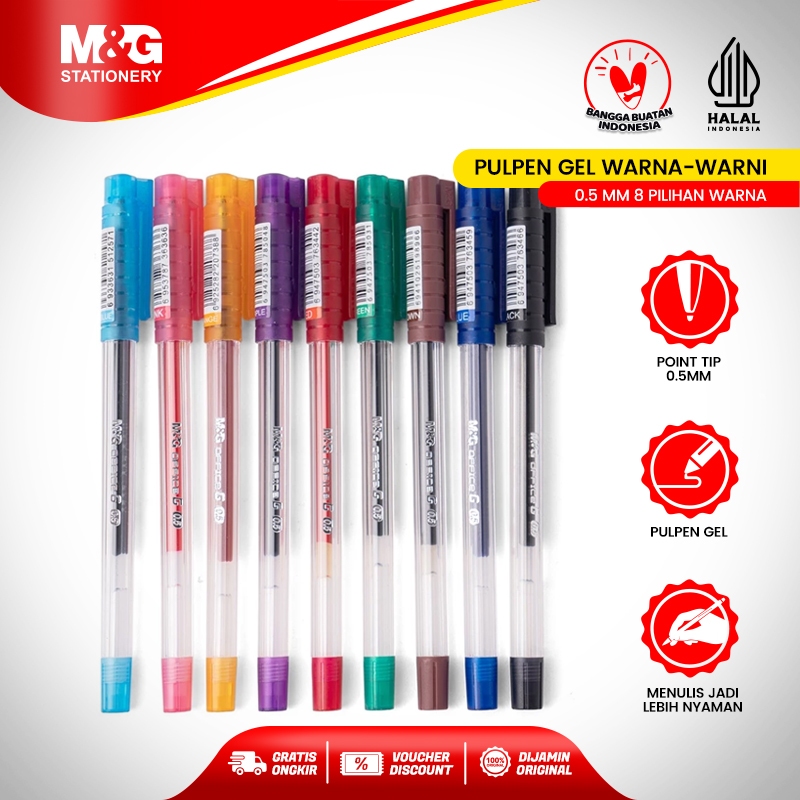 M&G Pulpen Gel Premium Warna-Warni Gel Pen mm/PCS Pena Pen dengan  Pilihan Warna Cerah untuk Belajar dan Hobi dengan Hasil Tulisan Rapi