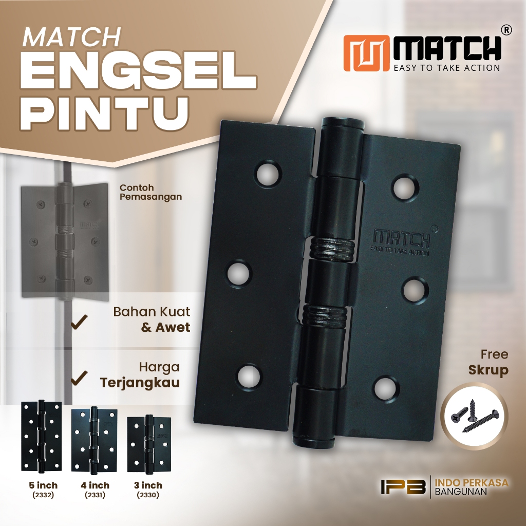 MATCH Engsel Pintu & Jendela BLACK TEBAL 3", 4", 5" Per Pasang GRATIS SKRUP | 2330 2331 2332