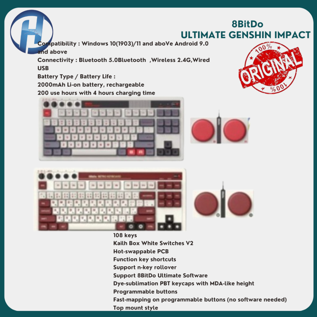Jual 8BitdoRetro 108 Keys Mechanical Keyboard Wireless Portable for ...