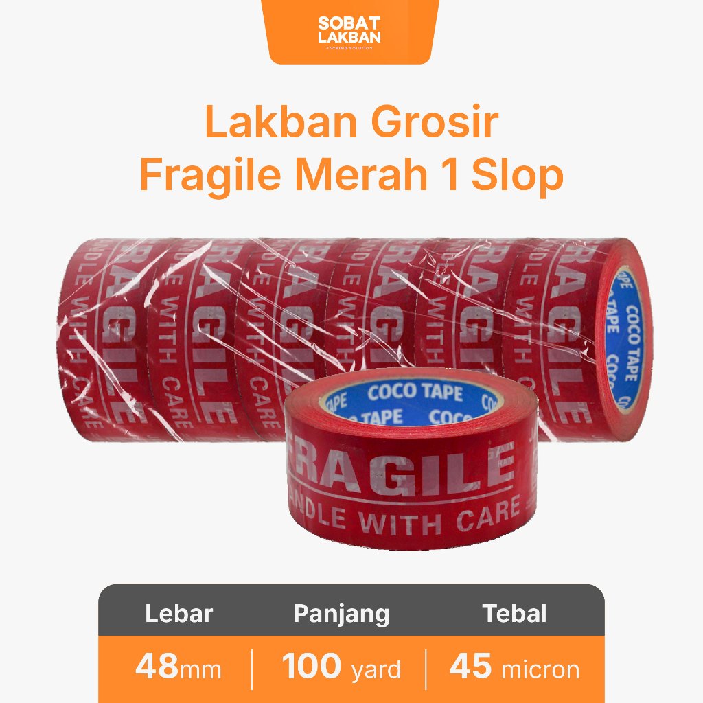 Jual Lakban Grosir Fragile Merah Putih Unboxing Coco Tape 100 Yard 1 ...