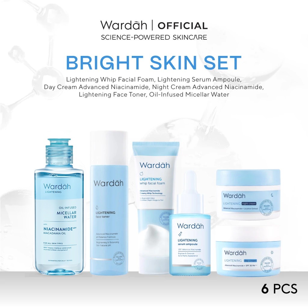 Wardah [6 pcs] Paket Skincare Solusi Masalah Kulit All Series - Face Wash Moisturizer Day Cream Serum Toner Essence Night Cream Micellar Sunscreen Eye Cream