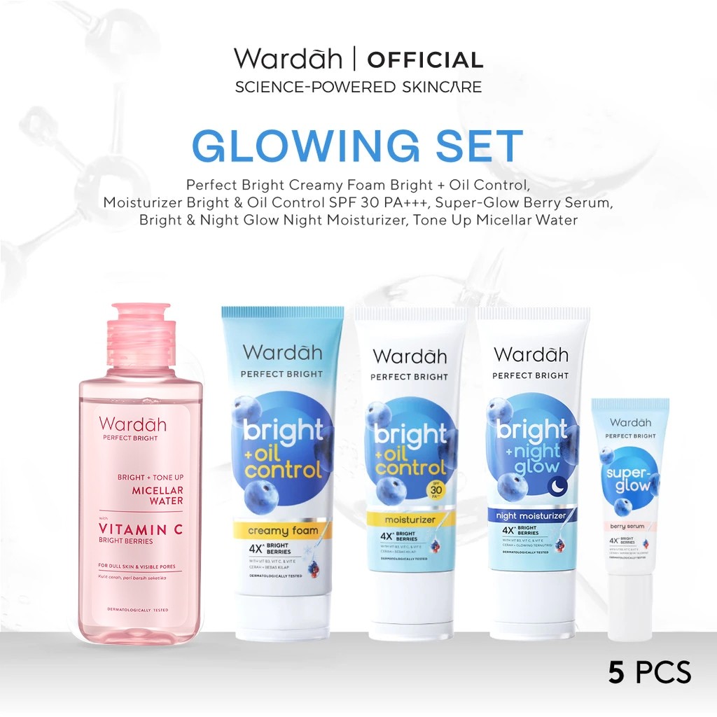 Wardah [5 pcs] Paket Skincare Solusi Masalah Kulit All Series - Face Wash Moisturizer Day Cream Serum Toner Night Cream Micellar Sunscreen Mask Face Mist