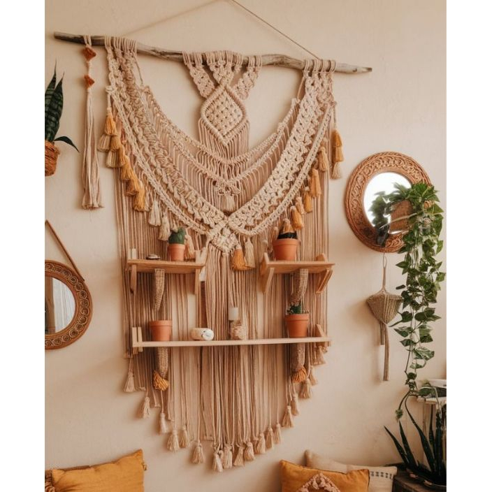 Jual Rak macrame dinding dekorasi ruangan hiasan gantung macrame wall ...