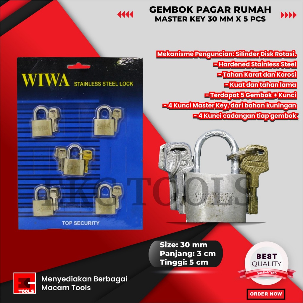Jual WIWA Gembok Pagar Rumah Master Key 30mm Isi 5 Pcs | Shopee Indonesia