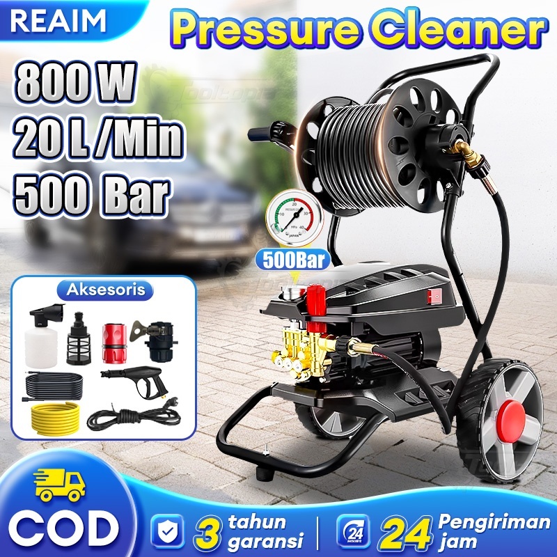 Jual Reaim Jet Cleaner 500Bar 800W Dengan pengukur tekanan 7M selang ...