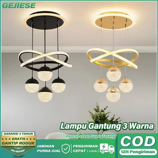 GEJIESE Lampu Gantung Minimalis Kristal Lampu Gantung Ruang Tamu Kamar Tidur 3Warna Mewah Lampu Hias