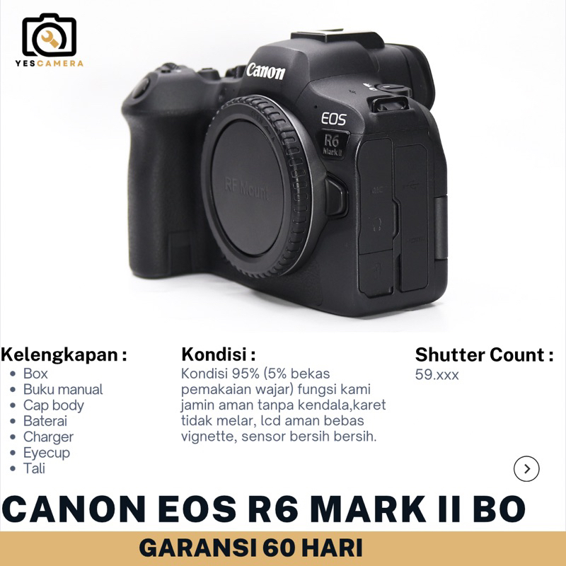 Jual Canon Eos R6 Mark II Body Only Bergaransi 2bulan Kamera Mirrorless ...