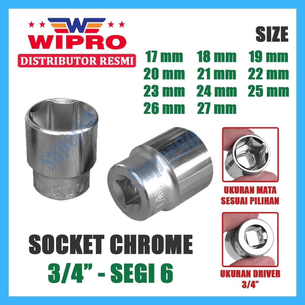 Jual Wipro Mata Kunci Sok Shock Chrome Sock Socket Bintang 3/4 inci 6PT ...