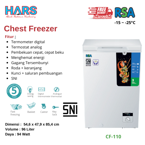 Jual Chest Freezer RSA CF-110 / Freezer Box 96 Liter Lemari Pembeku RSA ...
