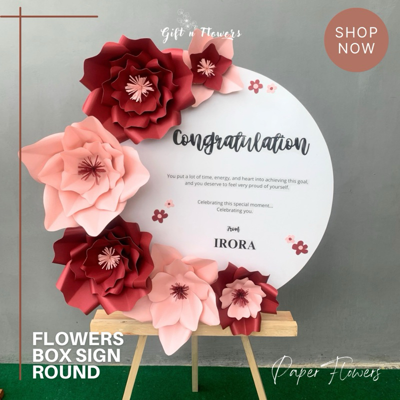 Jual Flowers Box Sign Bunga Kertas / Welcome Sign Bunga Kertas / Papan ...