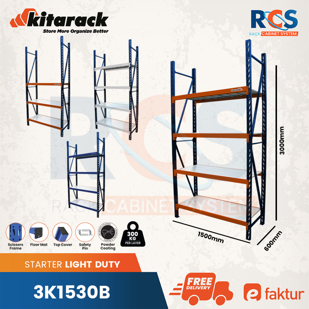 Jual KITARACK Rak Gudang Besi 300kg 3 Meter Panjang 1.5M Rack Gudang 4 ...