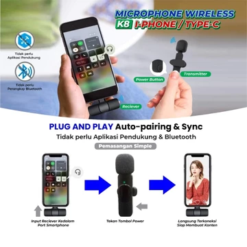 Mikrofon Nirkabel Portabel Mic Audio Pembuatan Vidio Rekaman Microphone Wireless K8 I Phone