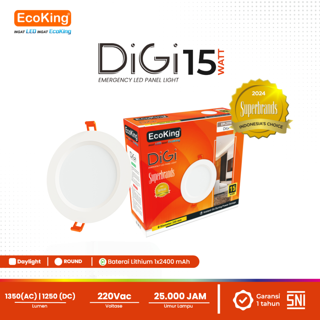 Jual EcoKing Lampu Downlight Emergency - LED Digi Panel Light Plafon ...