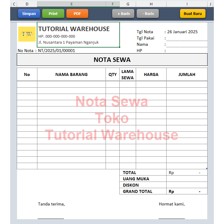 Jual Template Excel Nota Penjualan Otomatis Simpan ke Arsip, Cetak PDF ...