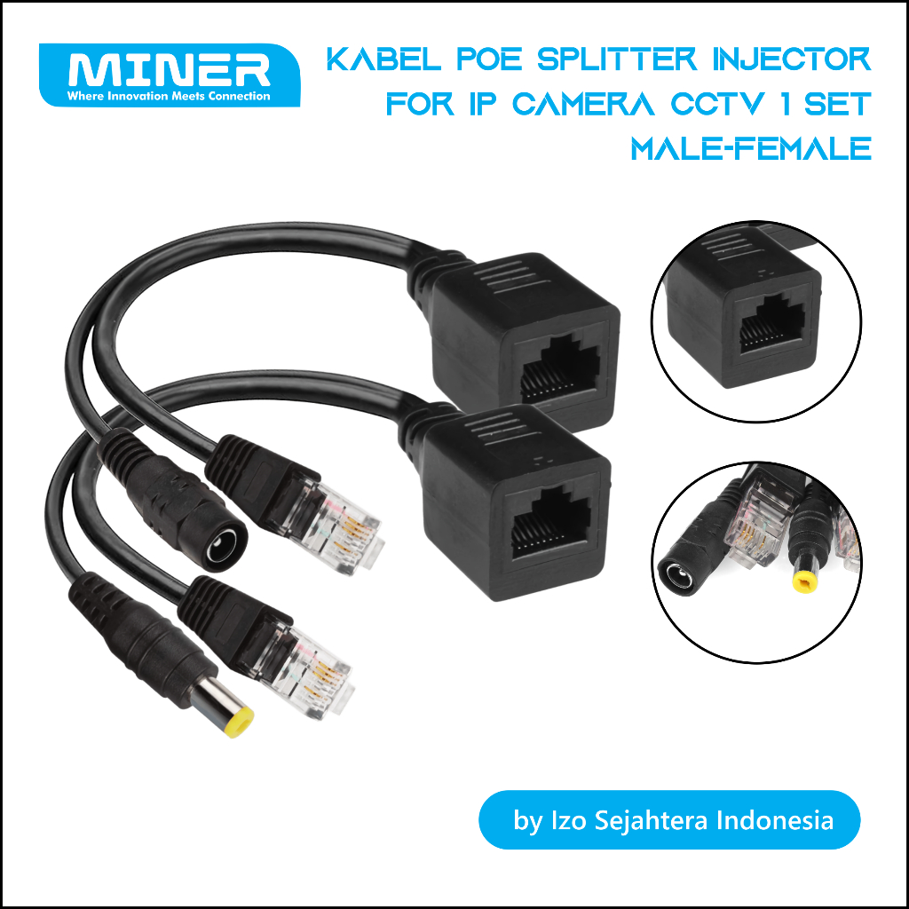 Jual Kabel POE Splitter Injector 1 Set Male-Female for IP Camera CCTV ...