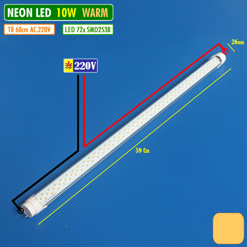 Jual Lampu Neon Led TL T8 10W 60cm Warm White 3000K SMD 2538 AC 220V ...