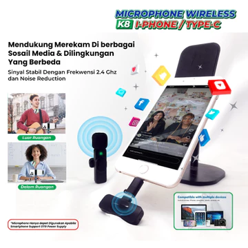 Mic On Clip Youtober Wireless USB Microphone Bluetooth K8 Iphone Type C Mic Untuk Rekaman Suara