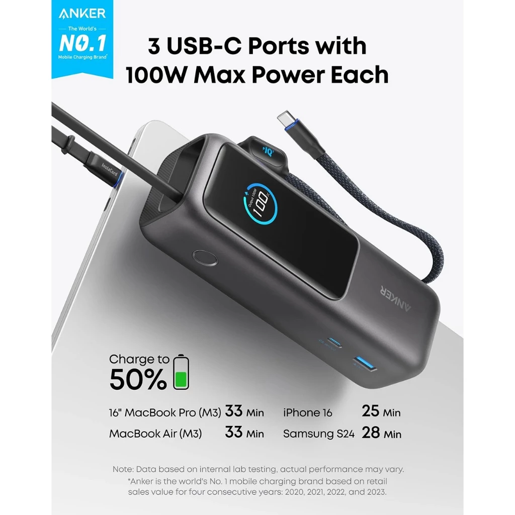 Anker Laptop Power Bank Smart Digital Display Touch 25.000mAh Triple 100W USB-C ports 165W GaN Fast Charging PPS PD 3.0