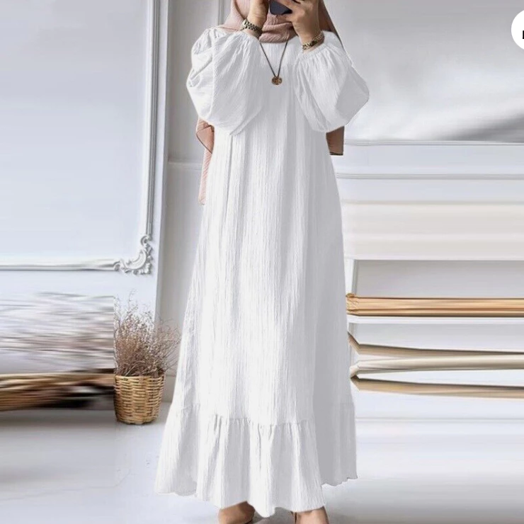 Gamis Crinkle Airflow Putih Premium Wanita Muslim Casual Elegan Kekinian
