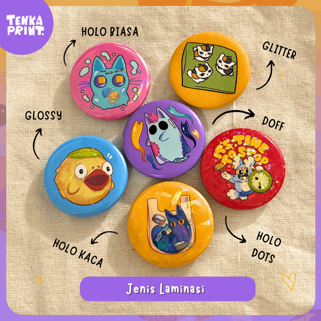Jual (PER 20 PCS) Custom Pin Button Glitter/Hologram/Doff/Glossy ...