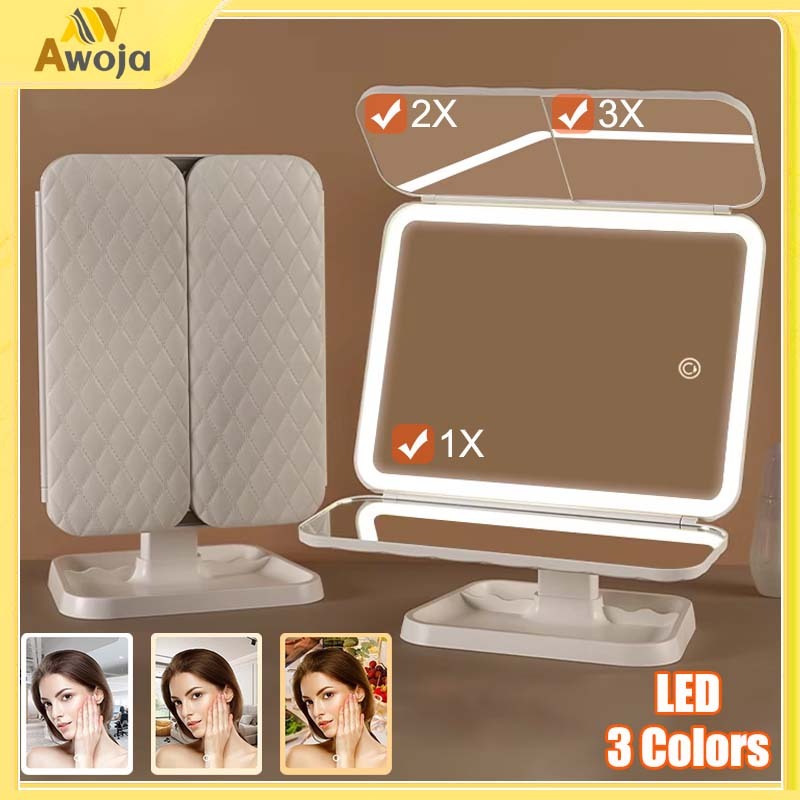 Jual LED Cermin Rias Dengan Touchscreen Cermin Rechargeable Dilipat ...