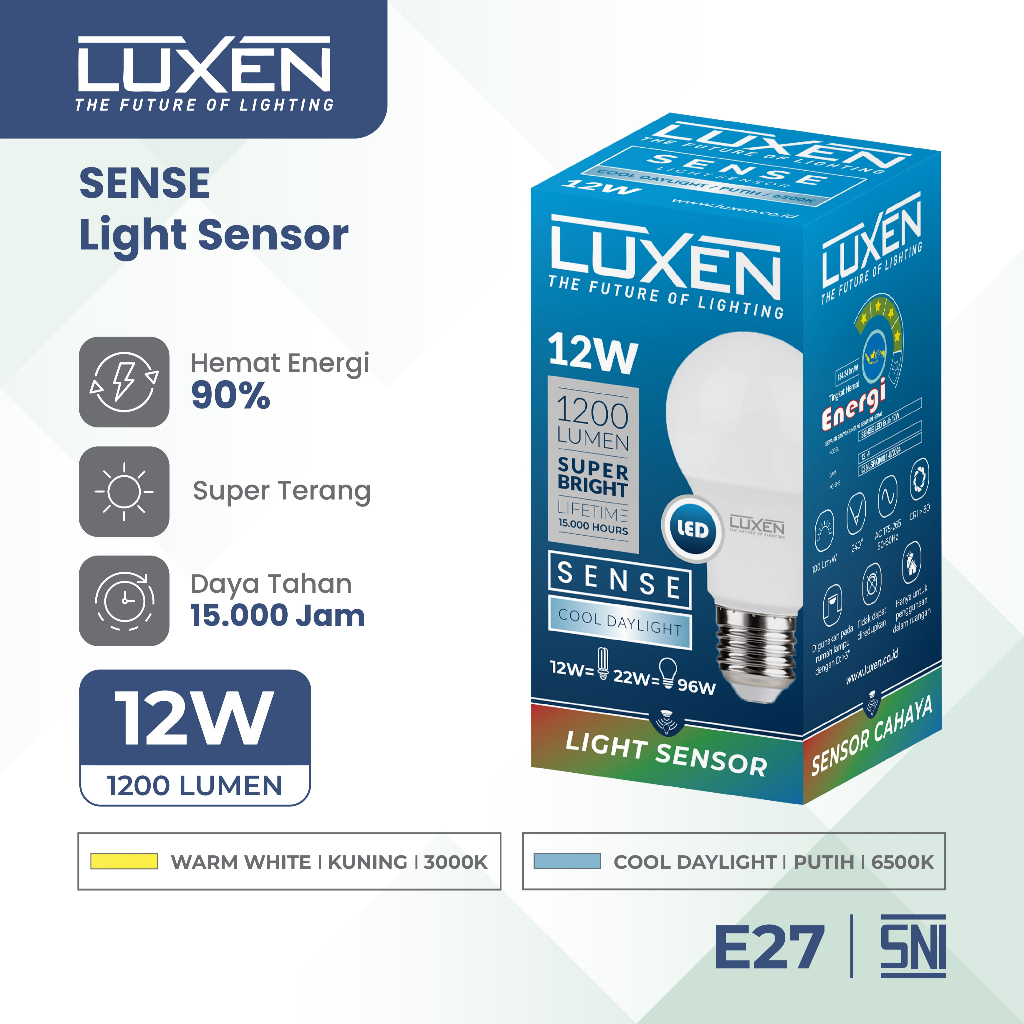 Jual LUXEN BOLA LAMPU LED SENSOR CAHAYA 12 Watt Cahaya Putih dan Kuning ...