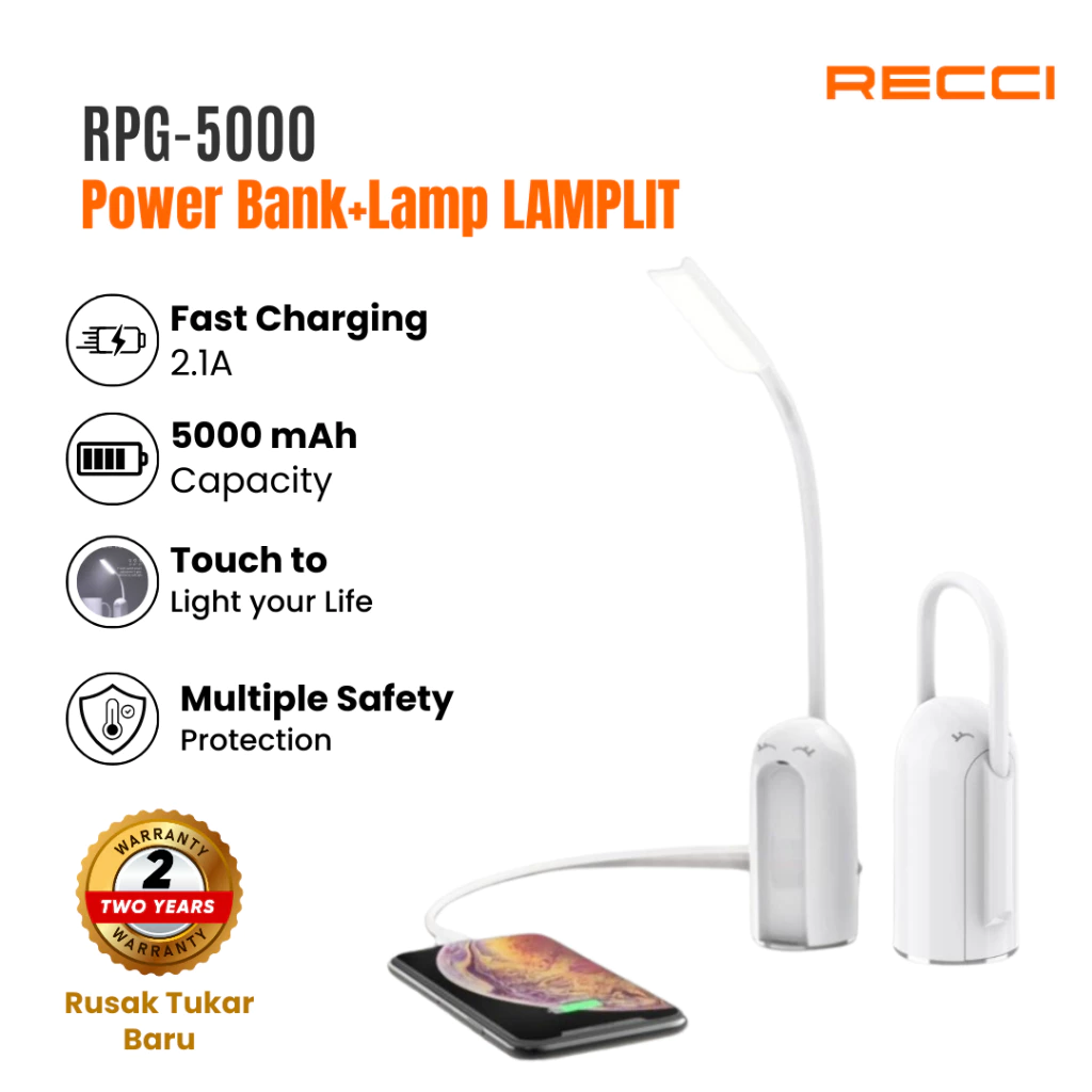 Powerbank Lamplit Recci 5000mAh RPG-5000 Lampu Baca/Tidur Putih