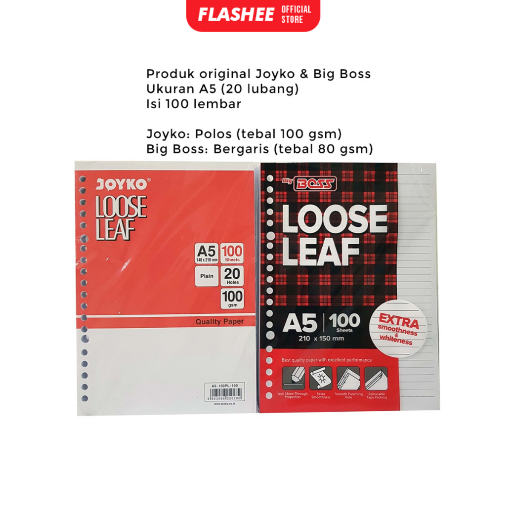 Jual Flashee Loose Leaf A5 B5 Isi Kertas Binder Kertas File A5 20 Ring ...