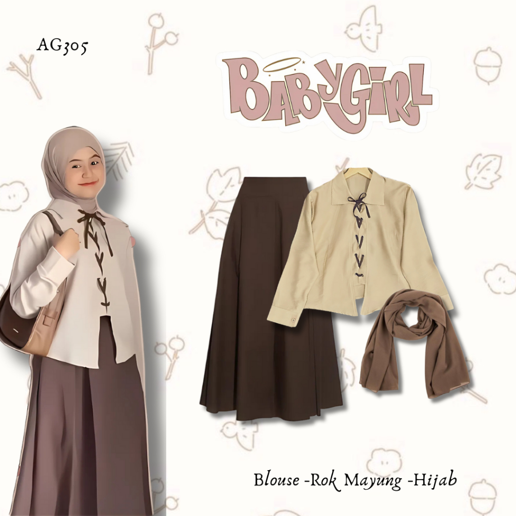 Jual 3in1 One Set Wanita Kekinian OOTD one Set Hijab | Blouse + Rok ...