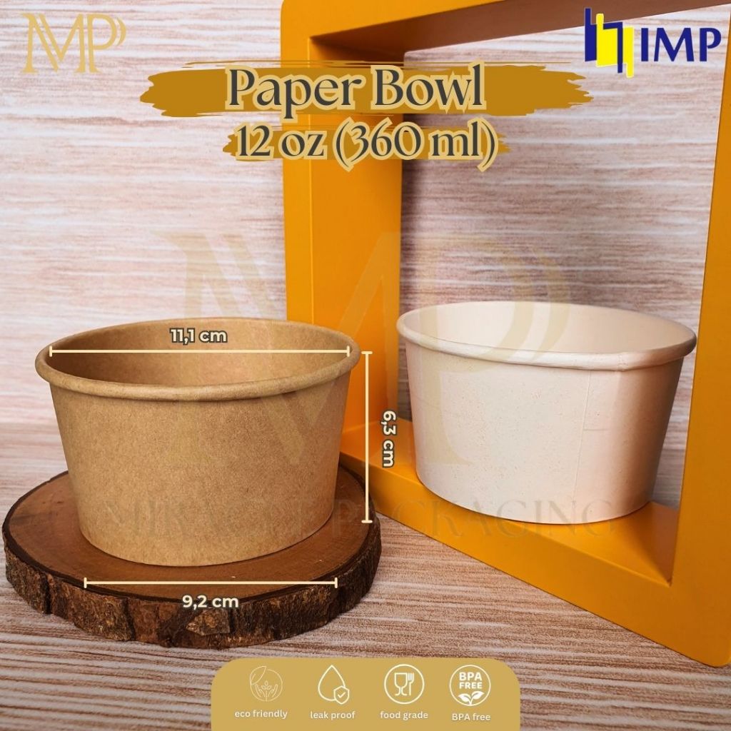 Jual Paper bowl 360ml IMP / Paper Bowl 12 oz + Tutup Bening / Mangkok ...