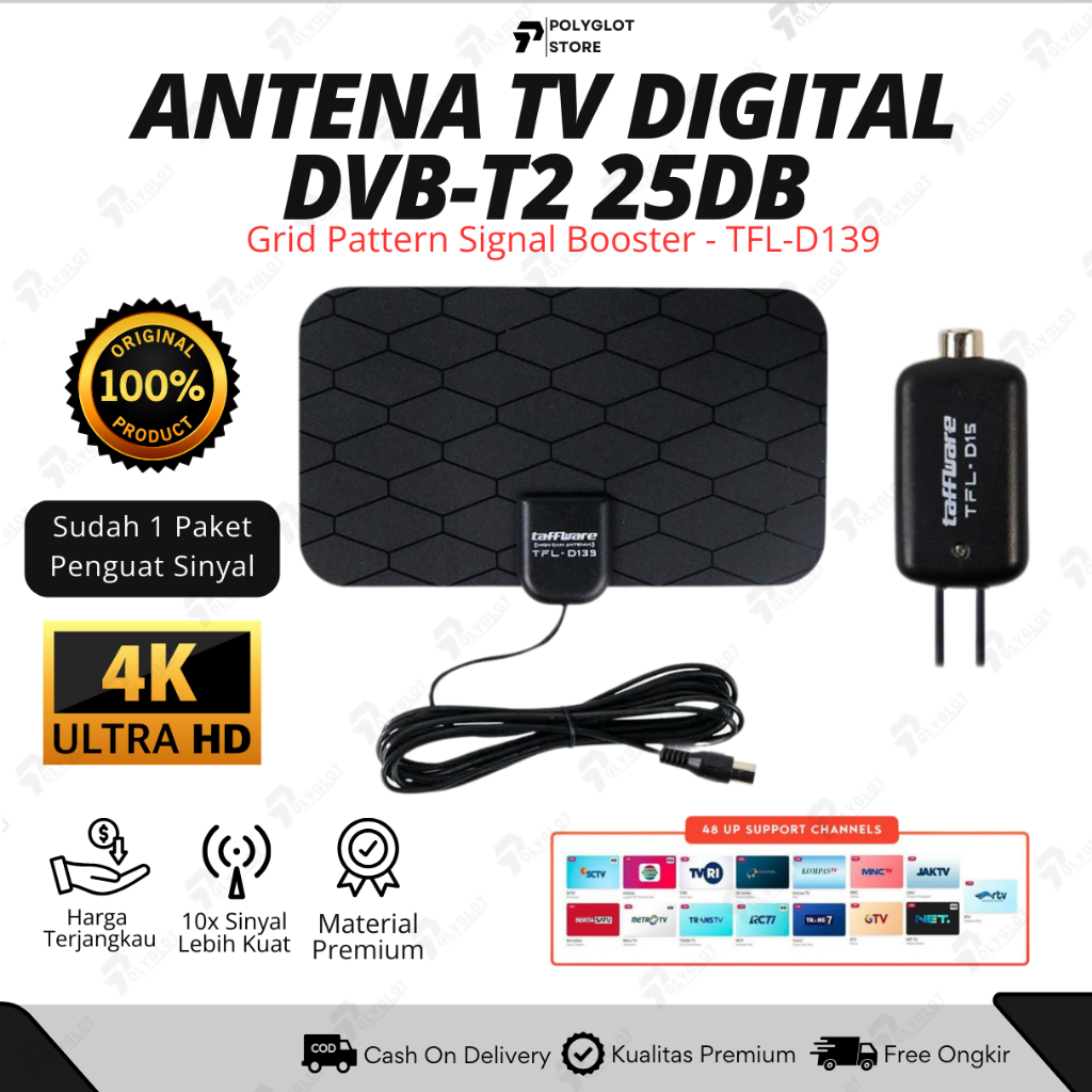 Jual ANTENA TV DIGITAL TAFFWARE INDOOR + Penguat Sinyal D139 Signal 4K ...