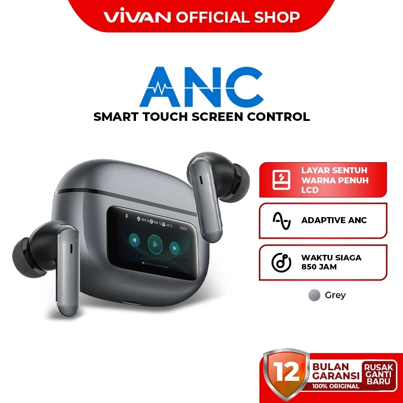 VIVAN Touch Screen TWS Adaptive ANC ENC Bass Up Technology 13mm BT5.4 Smart T7 Garansi 12 Bulan