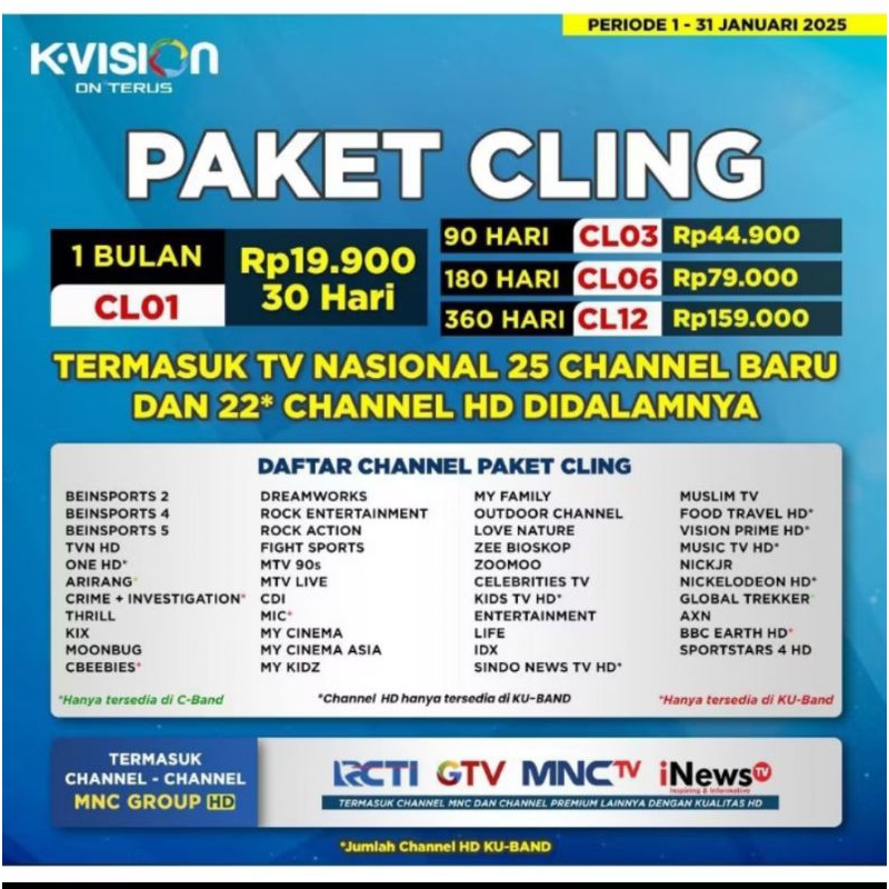 Jual paket siaran tv (CLING / CL01 kvision, optus op66hd gratis mnc tv ...