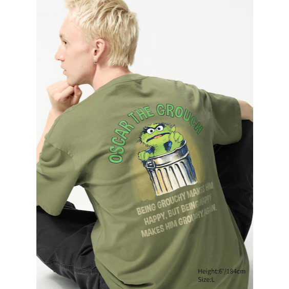 Popfunk Sesame Street Oscar The Grouch Kawaii Face T Shirt, Black - Foto 5