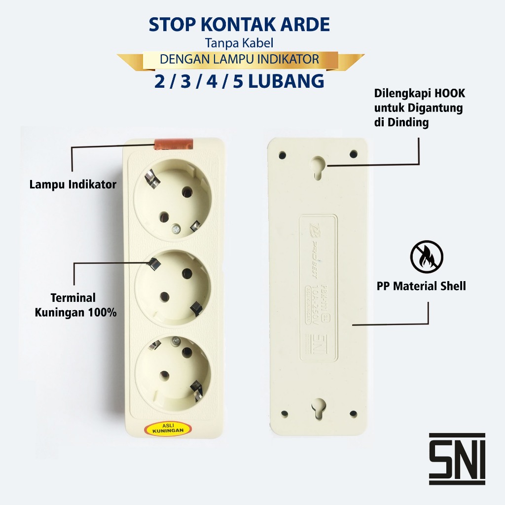 Jual Stop Kontak Arde BER SNI 2 3 4 5 Lubang Kabel Sambungan Colokan ...