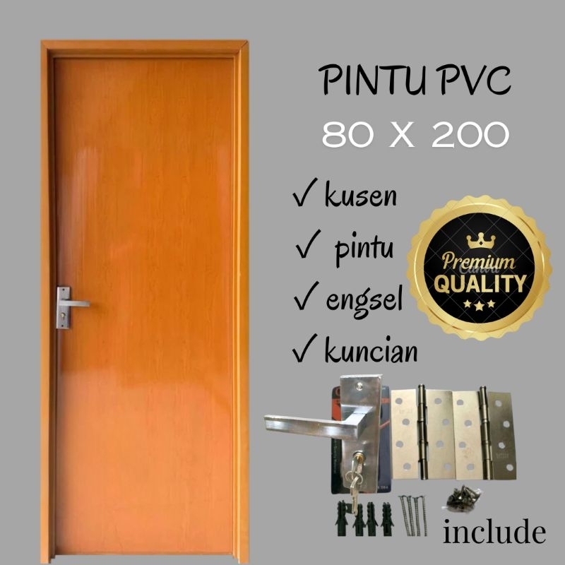 Pintu Kamar Tidur Plastik PVC Estetik 80x200cm Komplit Sett Kusen Pintu Handle Engkol Kuncian Anti Rayap