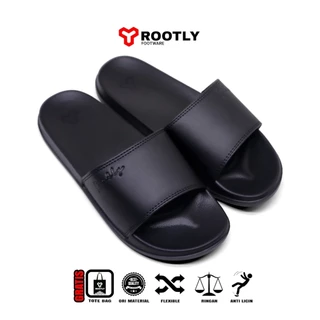 Rootly - Sandal Starboy Pria Silmple Slop Lucida Hitam polos