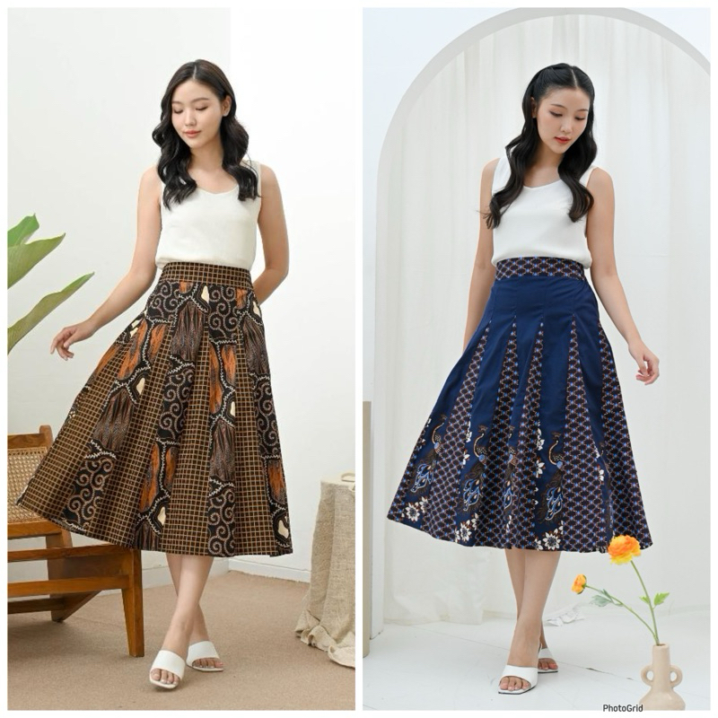Jual Rok batik wanita modern / Midi skirt batik / Rok midi NAVY PEA ...