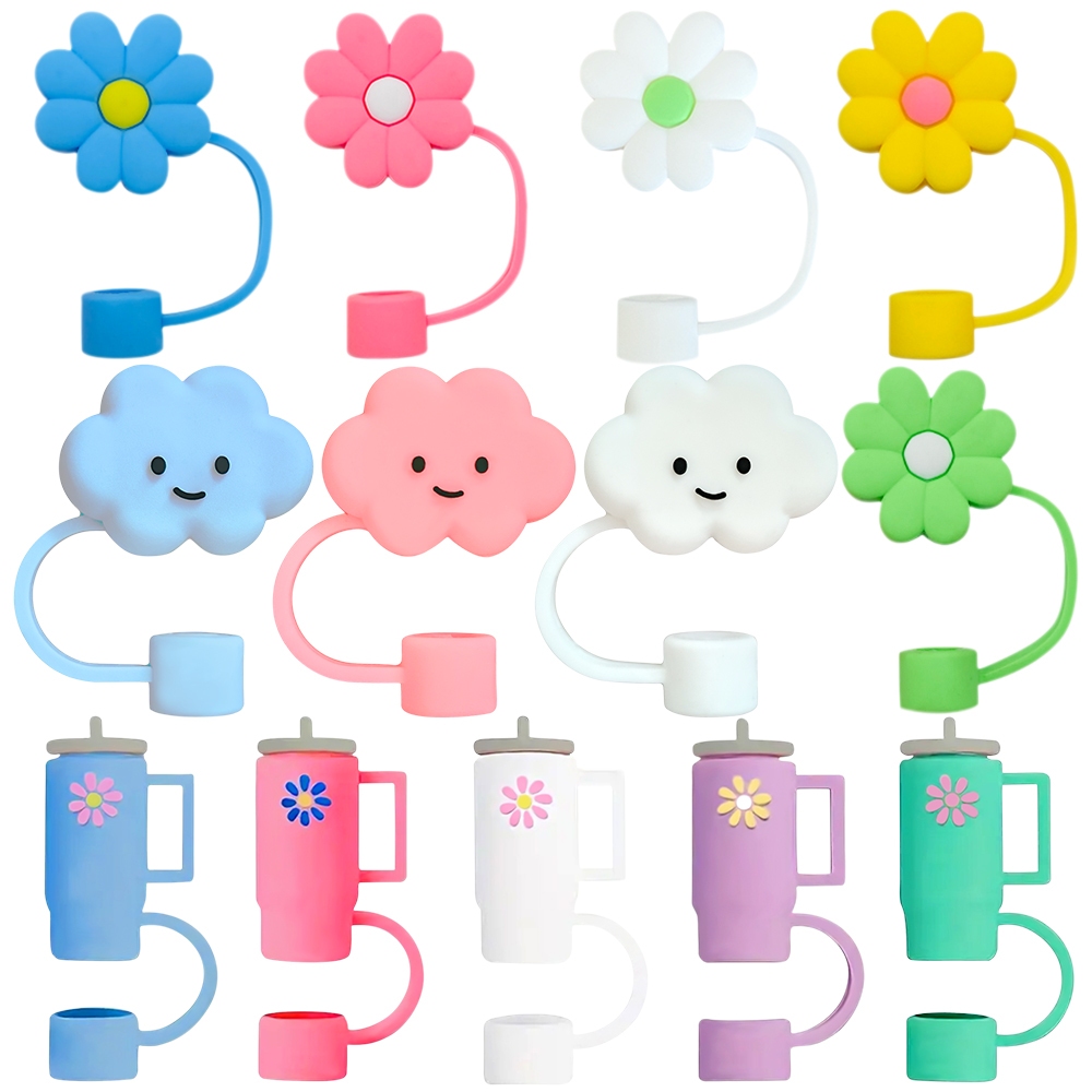 Jual 10mm Lucu Kartun Bunga Awan Botol pola DIY Ujung Sedotan Penutup ...