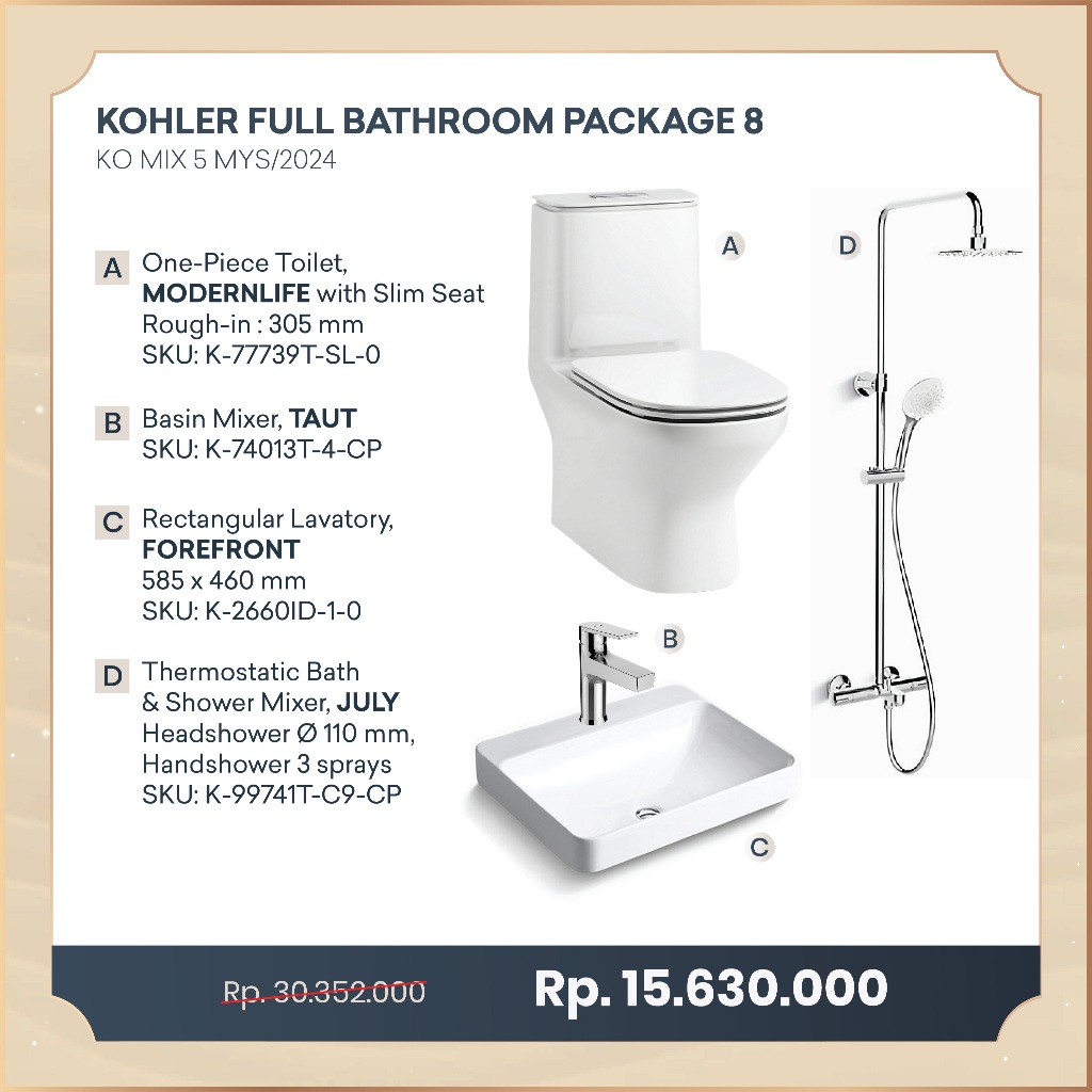 Jual Kohler Full Bathroom Package 8 / Kohler Paket Kamar Mandi | Shopee ...