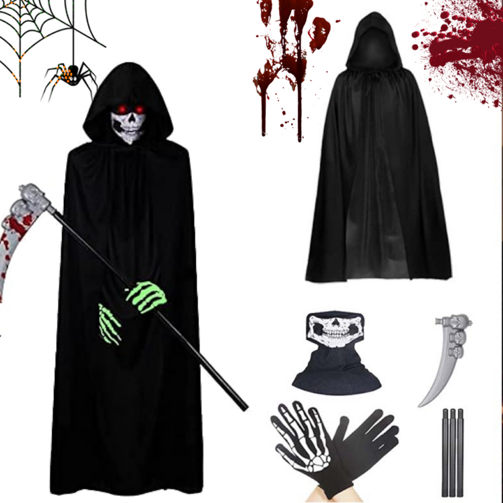Jual 4pcs/Set Halloween Cosplay Shinigami Kostum Jubah Hiasan Tengkorak ...