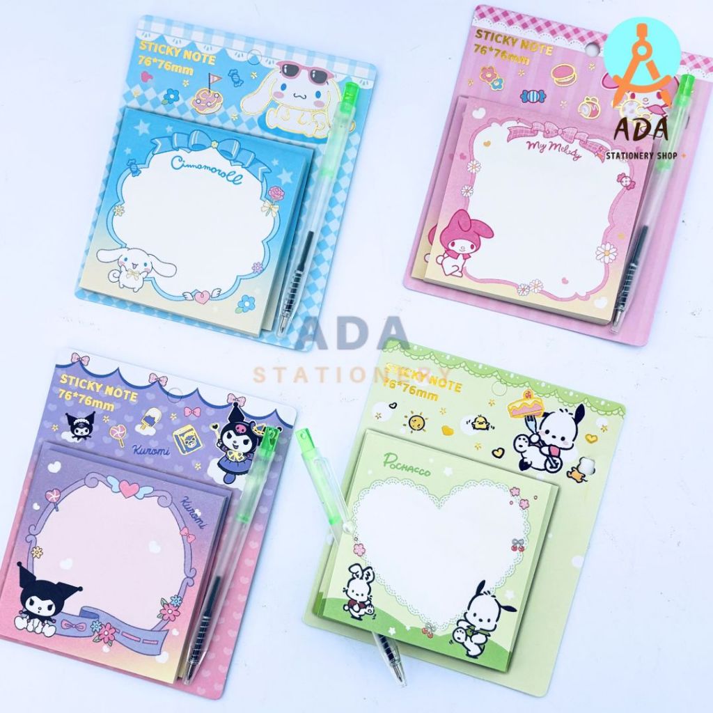 Jual (1 pc ) STICKY NOTES SANRIO + BOLPEN MINI/ A02-8/ 7.6 x 7.6 cm ...