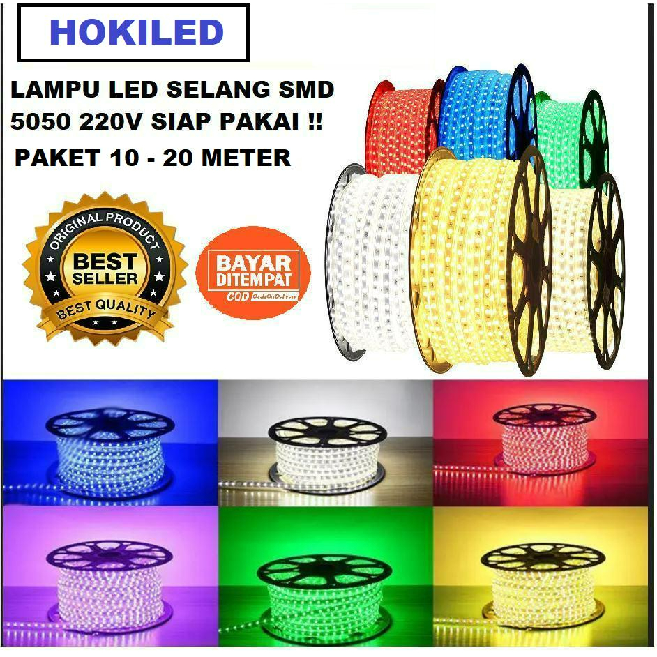 Jual LAMPU LED SELANG SMD 5050 AC 220V PAKET 10 - 20 METER FREE SOKET
