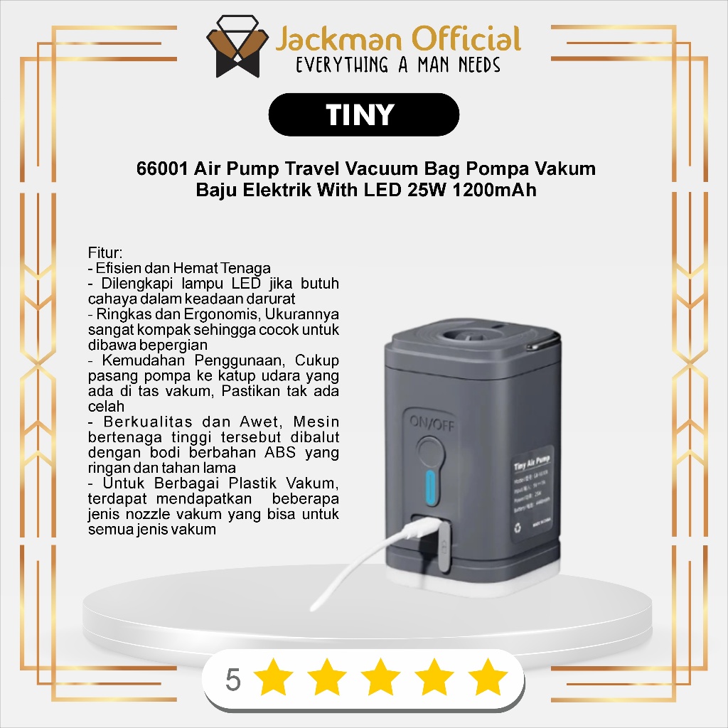Jual Tiny 66001 Air Pump Travel Vacuum Bag Pompa Vakum Baju Elektrik ...